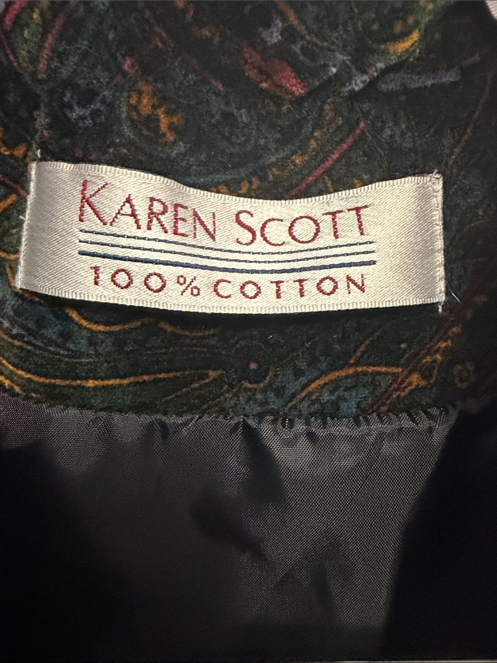 Karen Scott Velvet Paisley Button-Front Vest in Green and Multicolor - Picture 2 of 3